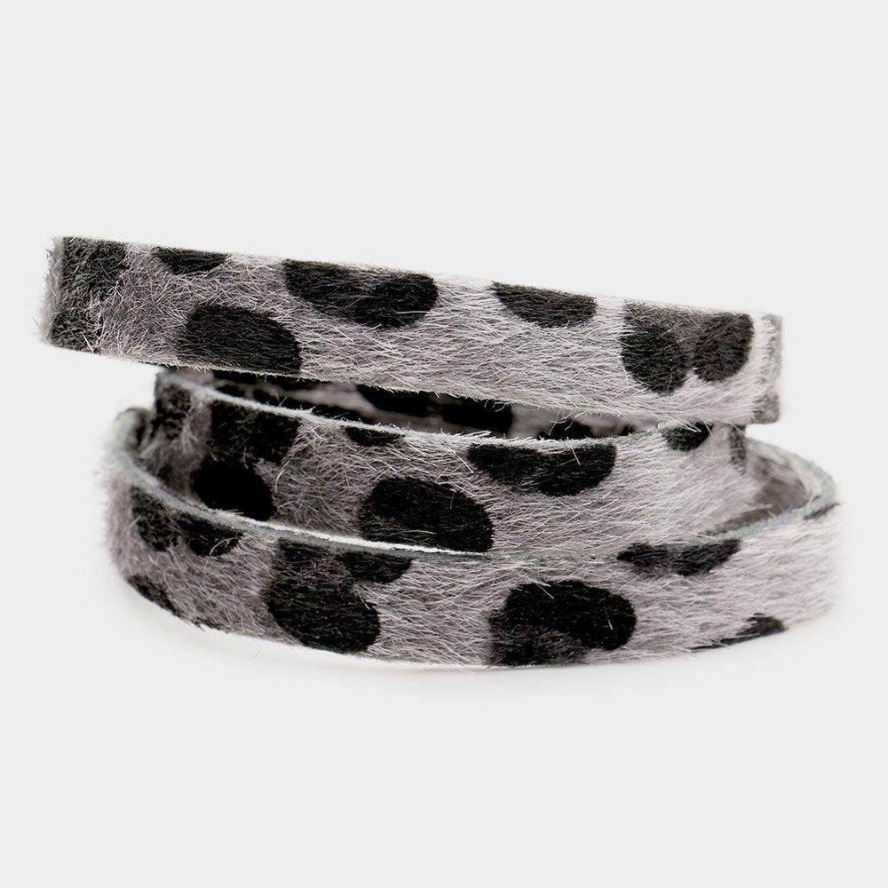 Gray Leopard Pattern Faux Leather Wrap Bracelet