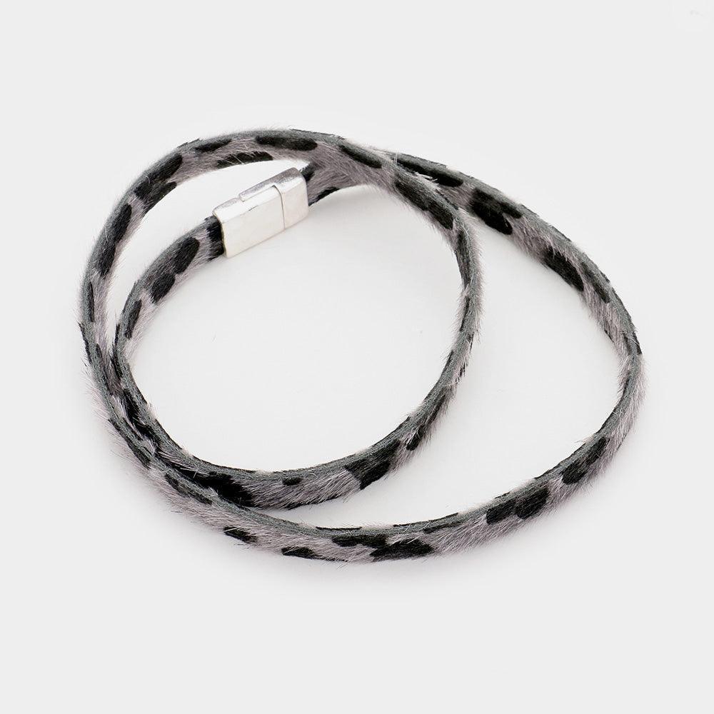 Gray Leopard Pattern Faux Leather Wrap Bracelet - Jewelry Store by Erik Rayo