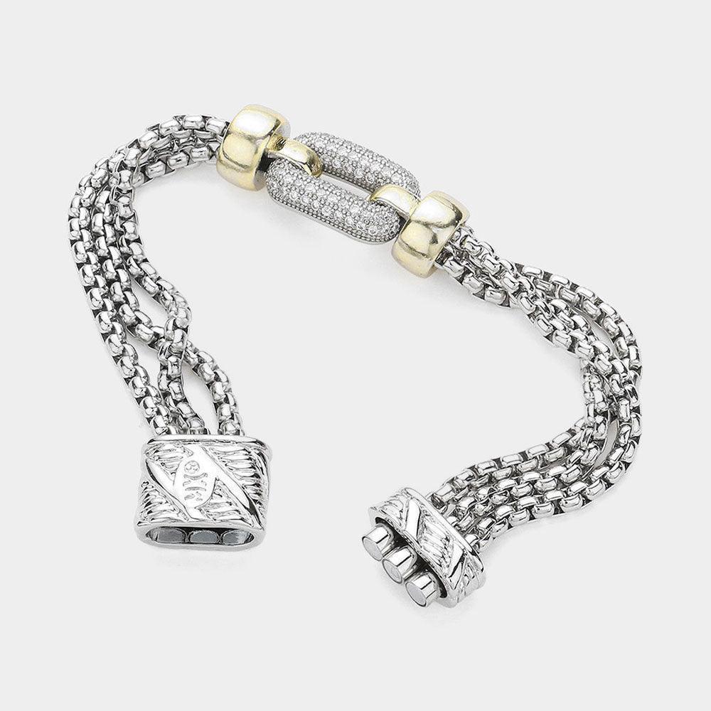 CZ Stone Paved Open Oval Pointed Magnetic Bracelet - Jewelry Store by Erik Rayo