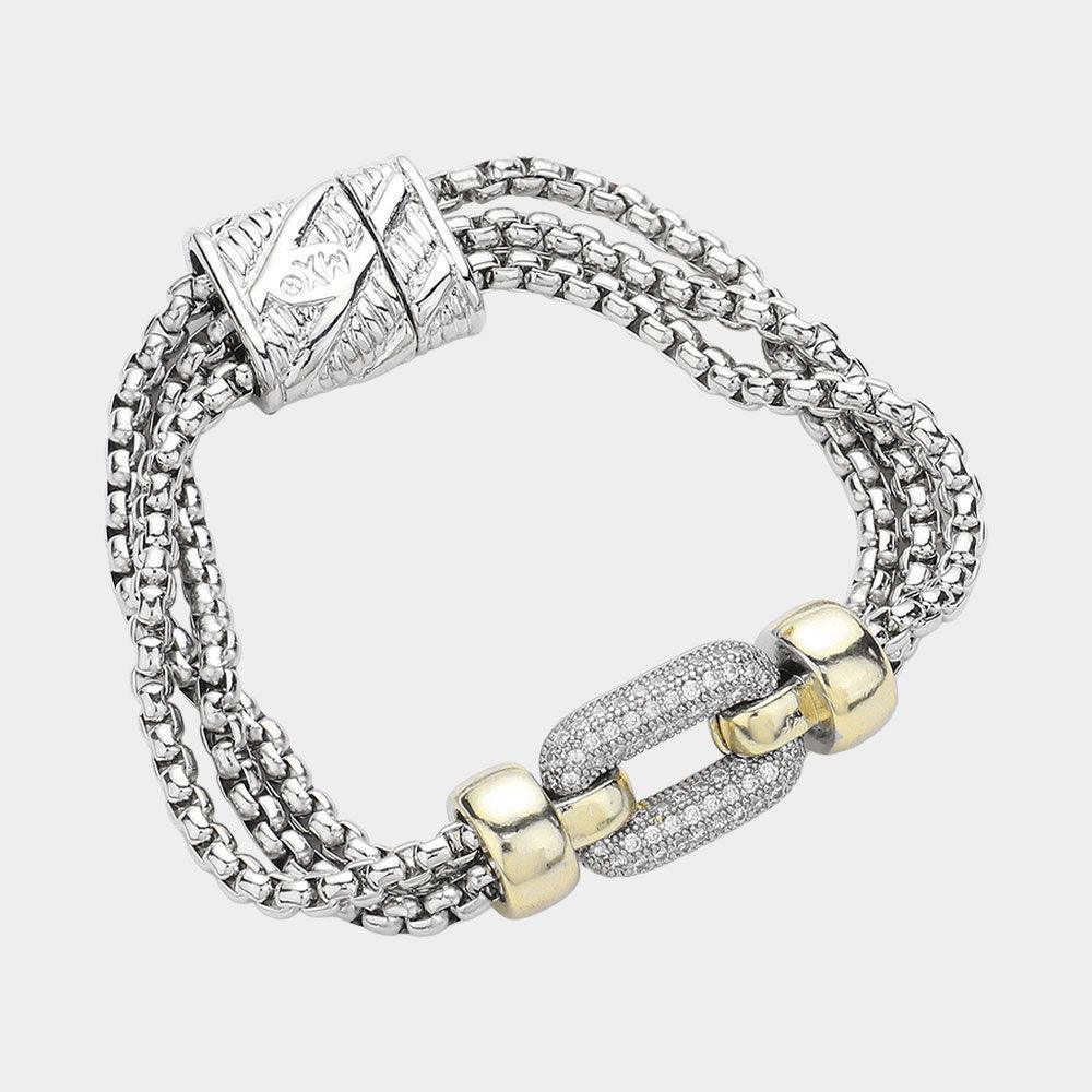 CZ Stone Paved Open Oval Pointed Magnetic Bracelet - Jewelry Store by Erik Rayo