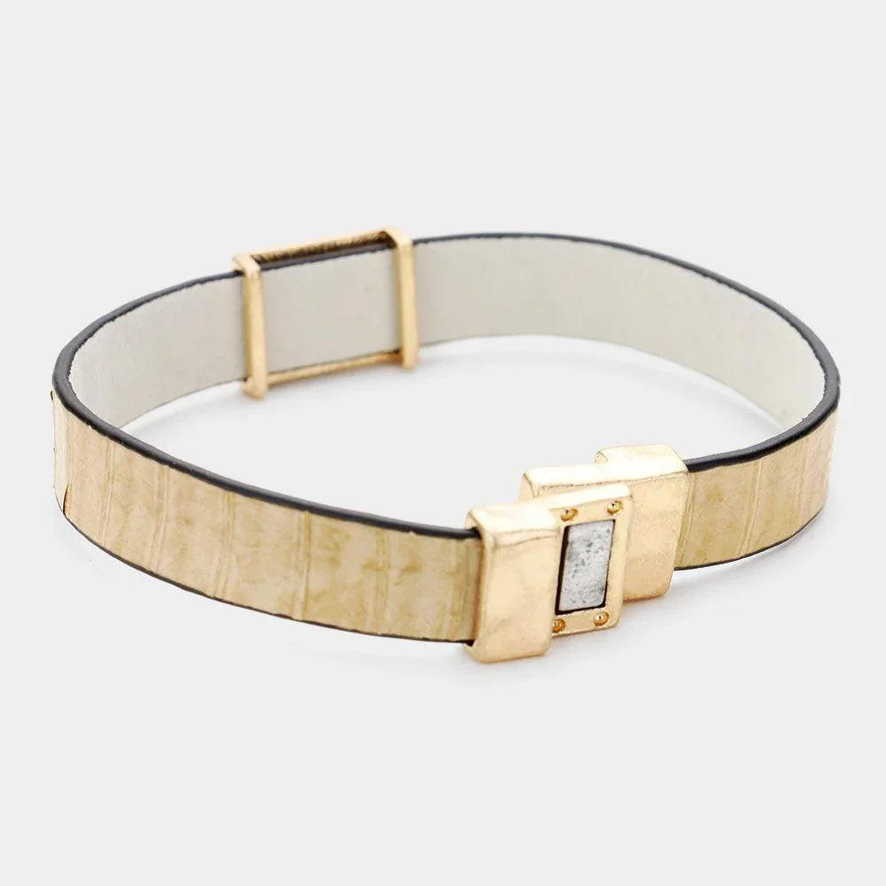 Genuine Leather Metal Lock Charm Magnetic Bracelet - Jewelry Store by Erik Rayo