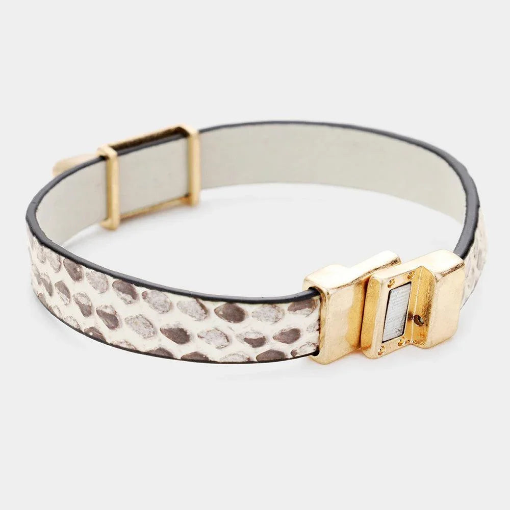 Genuine Leather Metal Lock Charm Magnetic Bracelet - Jewelry Store by Erik Rayo