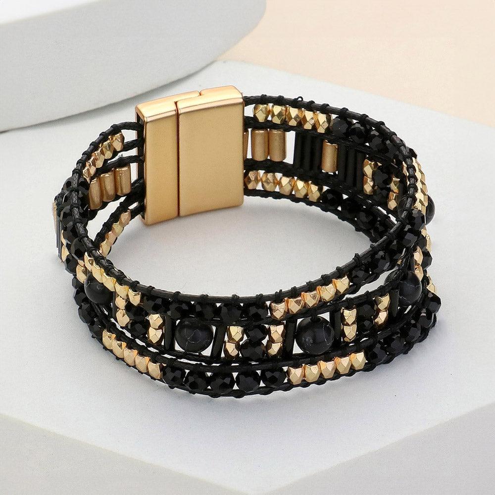 Black Faceted Multi Beaded Magnetic Bracelet - Jewelry Store by Erik Rayo
