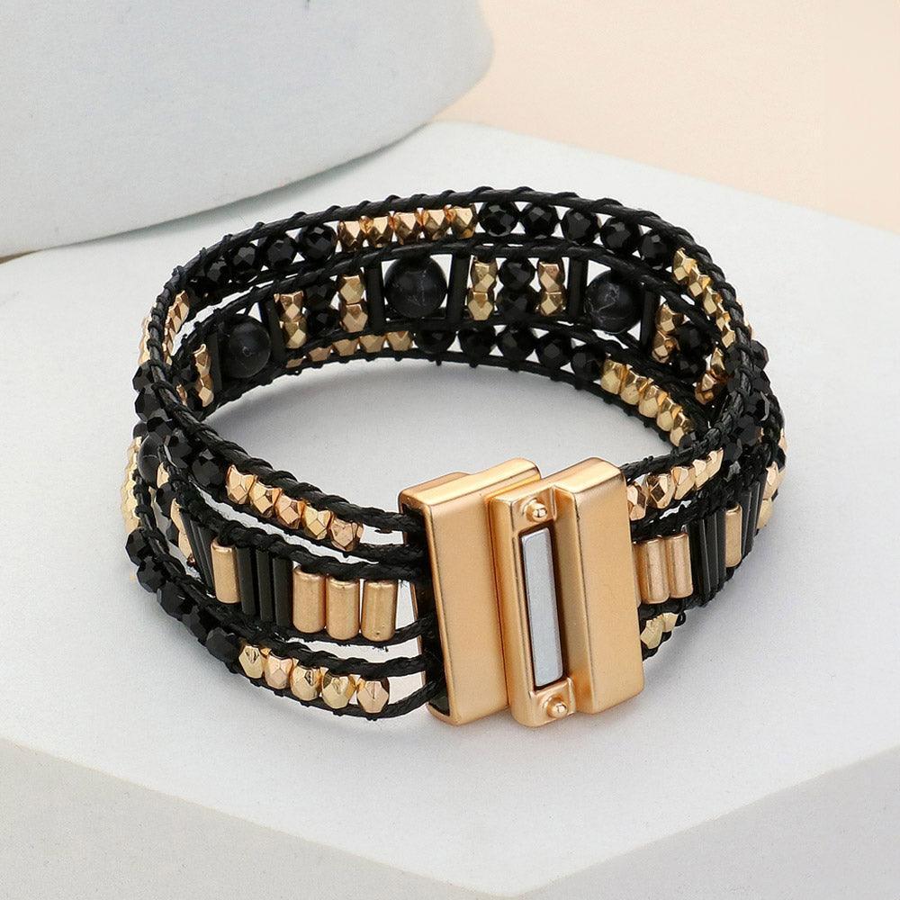 Black Faceted Multi Beaded Magnetic Bracelet - Jewelry Store by Erik Rayo