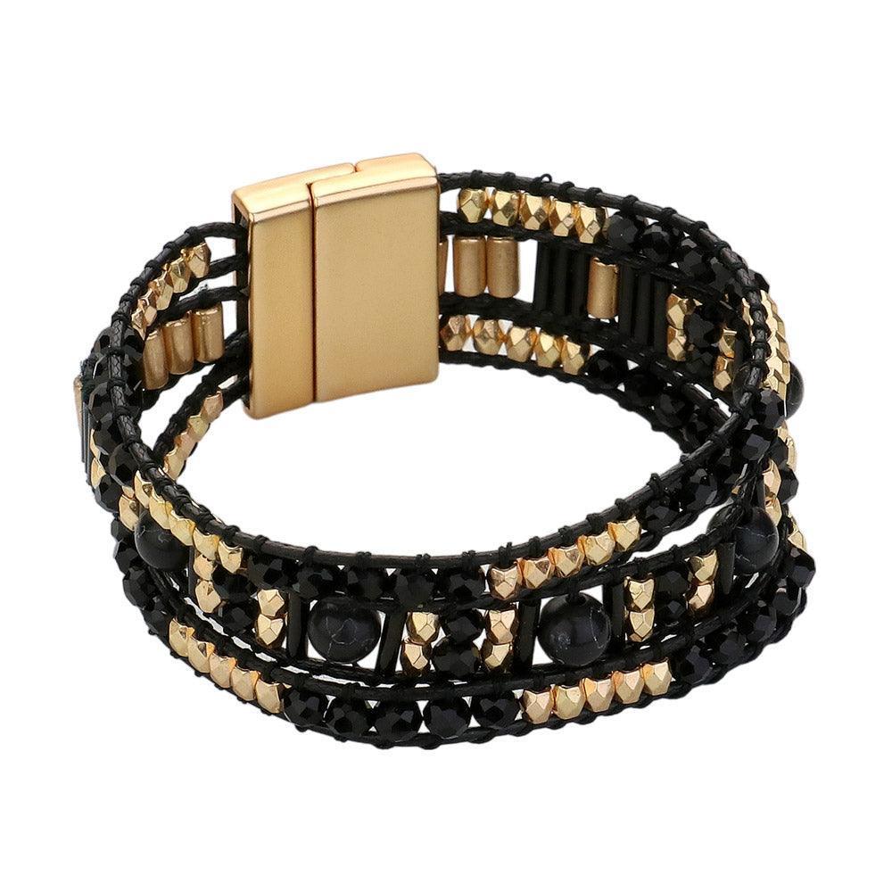 Black Faceted Multi Beaded Magnetic Bracelet - Jewelry Store by Erik Rayo