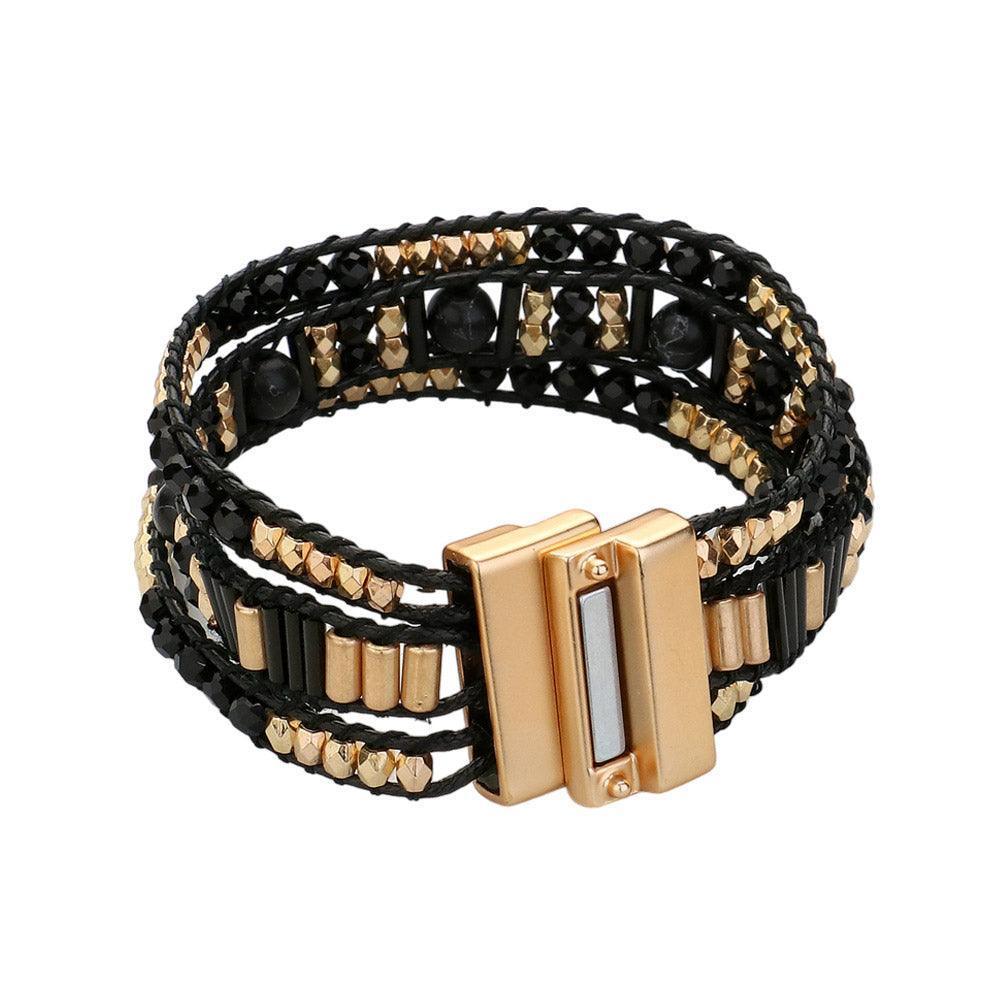Black Faceted Multi Beaded Magnetic Bracelet - Jewelry Store by Erik Rayo