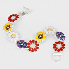 Load image into Gallery viewer, Silver Enamel Flower Link Magnetic Bracelet
