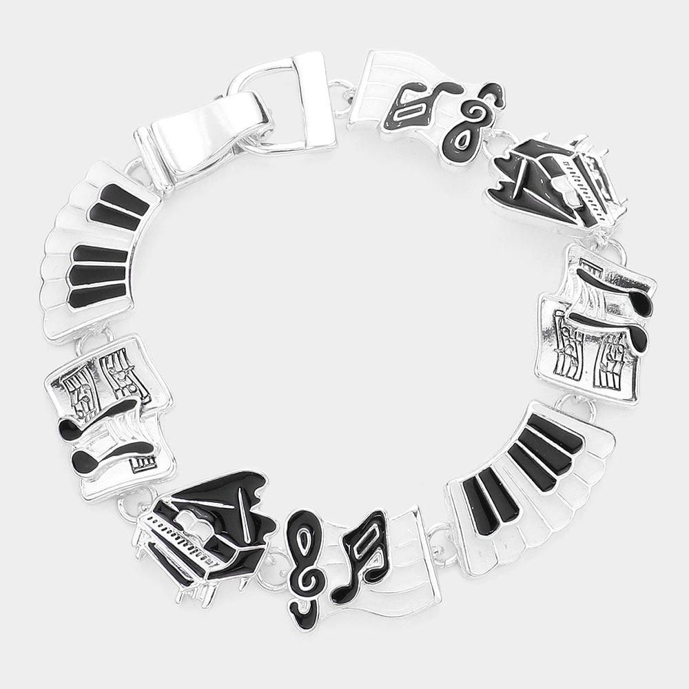 Silver Magnetic Musical Notes Link Magnetic Bracelet