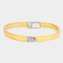 Load image into Gallery viewer, Gold Rhinestone pave elephant genuine leather bracelet
