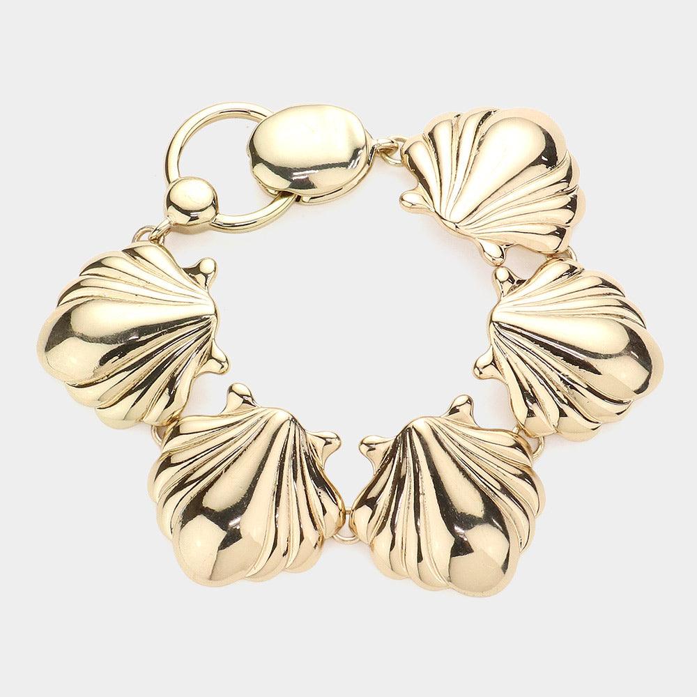 Gold Textured Shell Link Magnetic Bracelet