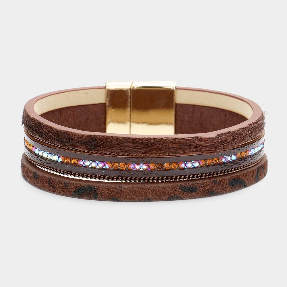 Brown Leopard Patterned Faux Leather Magnetic Bracelet - Jewelry Store by Erik Rayo