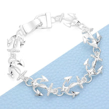 Load image into Gallery viewer, Silver Nautical Anchor Link Magnetic Bracelet
