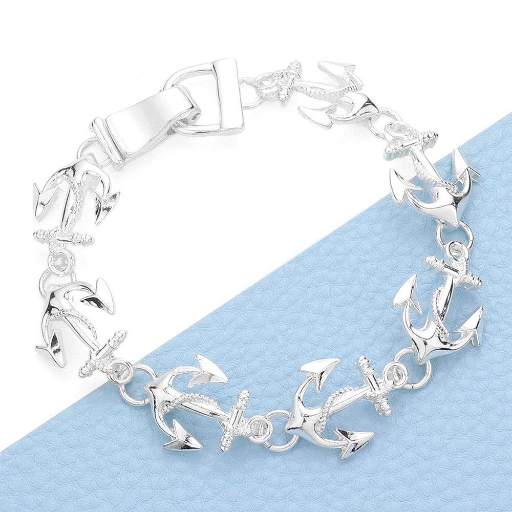 Silver Nautical Anchor Link Magnetic Bracelet