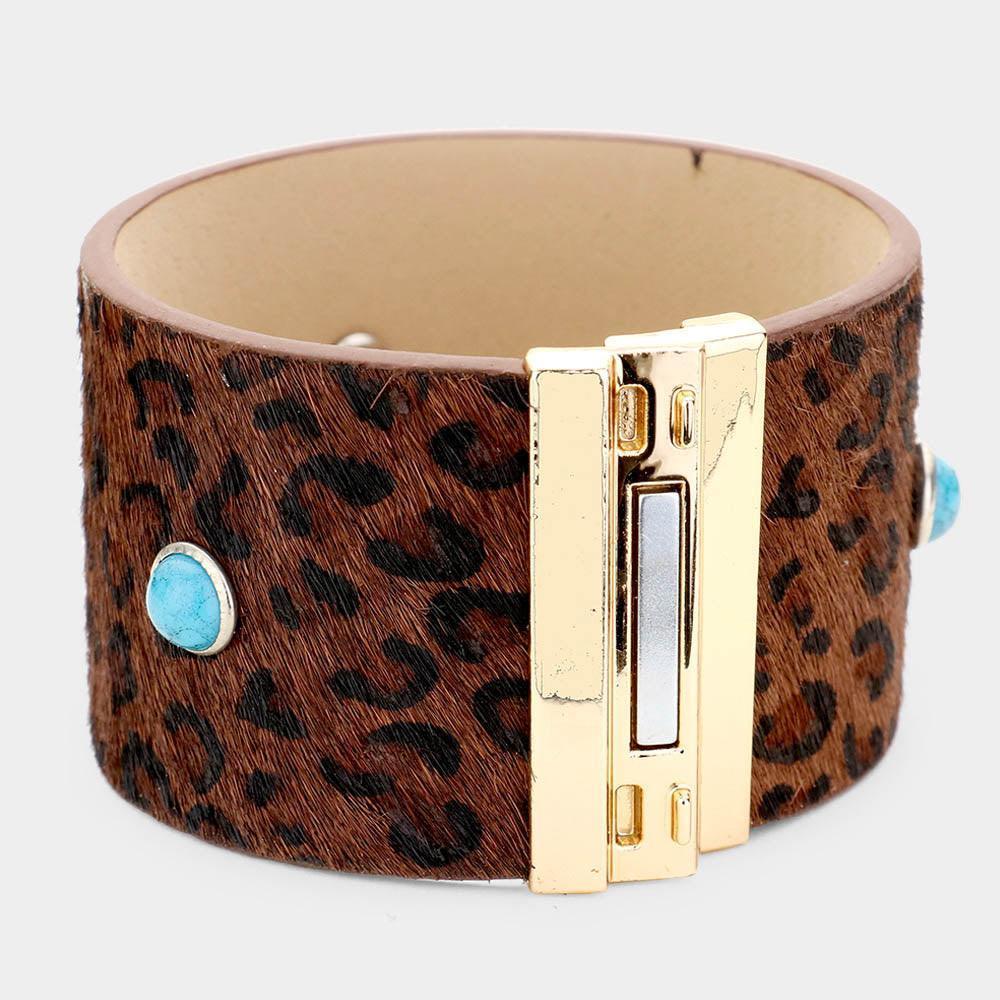 Turquoise Leopard Leather Turquoise Round Magnetic Bracelet - Jewelry Store by Erik Rayo