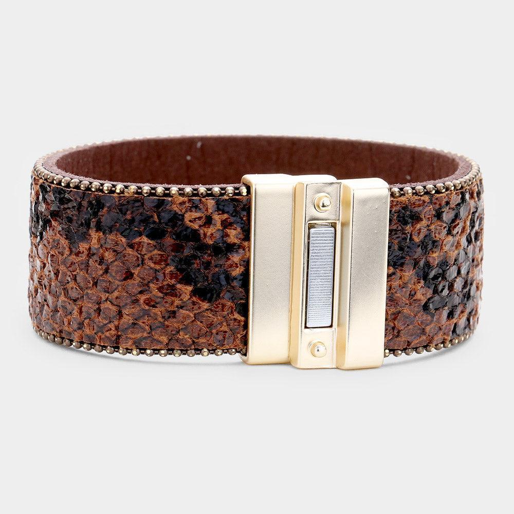 Gold Reptile Faux Leather Magnetic Bracelet - Jewelry Store by Erik Rayo