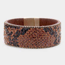 Load image into Gallery viewer, Gold Reptile Faux Leather Magnetic Bracelet
