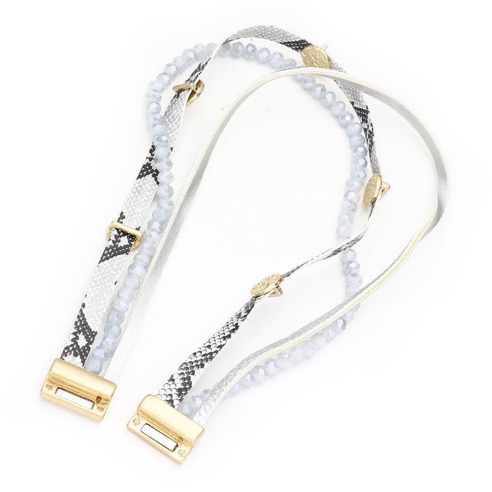 Gray Snake Skin Faux Leather Faceted Beaded Magnetic Bracelet - Jewelry Store by Erik Rayo