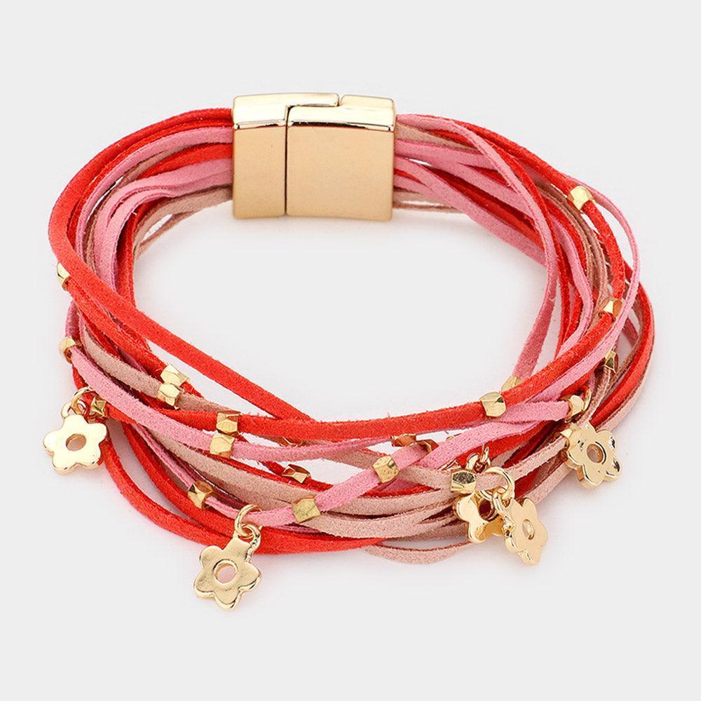 Pink Faux Leather Flower Charm Magnetic Bracelet - Jewelry Store by Erik Rayo