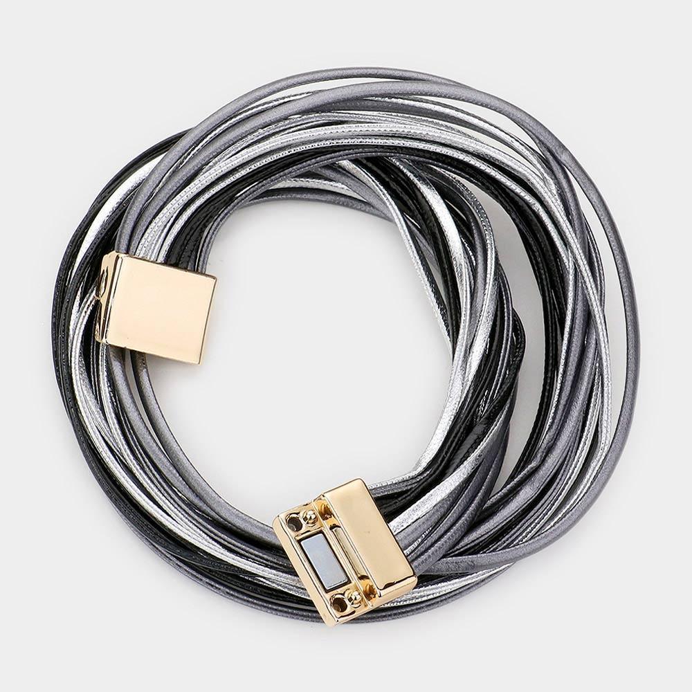 Black Faux Leather Wrap Bracelet - Jewelry Store by Erik Rayo