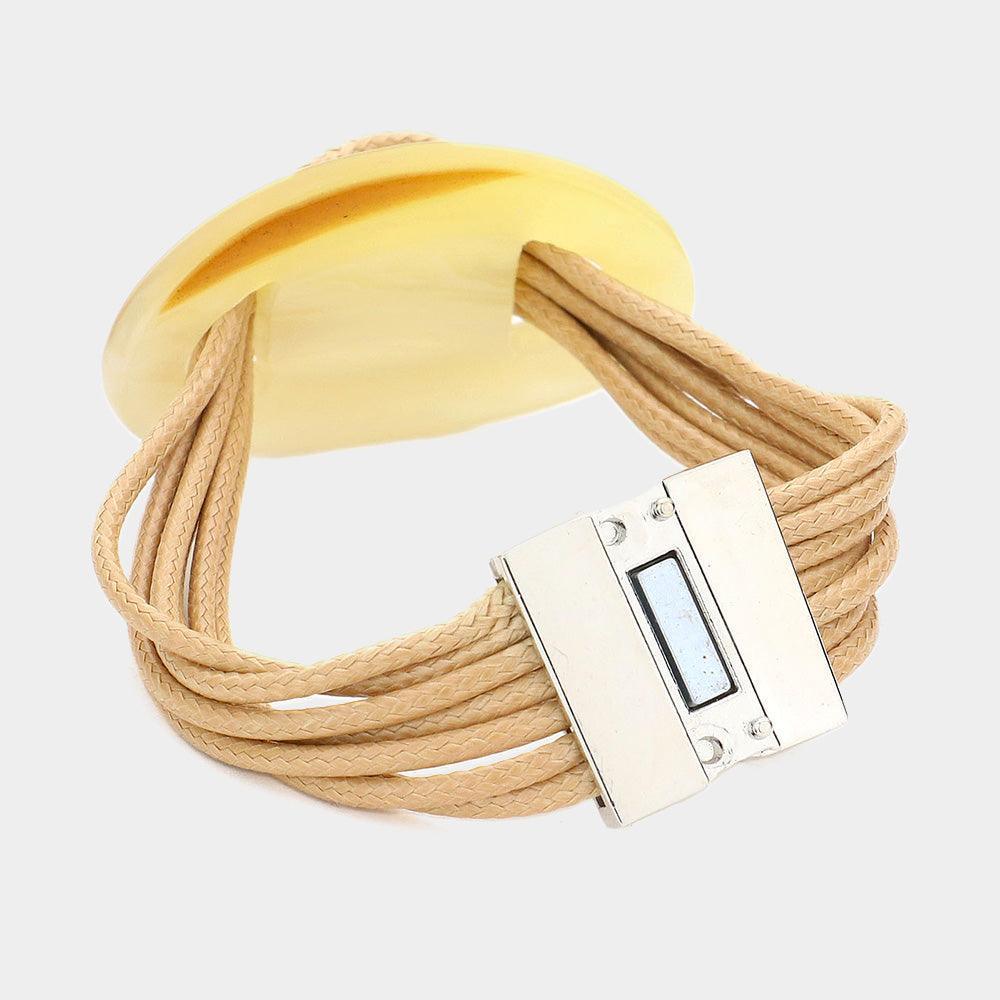 Yellow Celluloid hoop accented multi-tier cord bracelet - Jewelry Store by Erik Rayo
