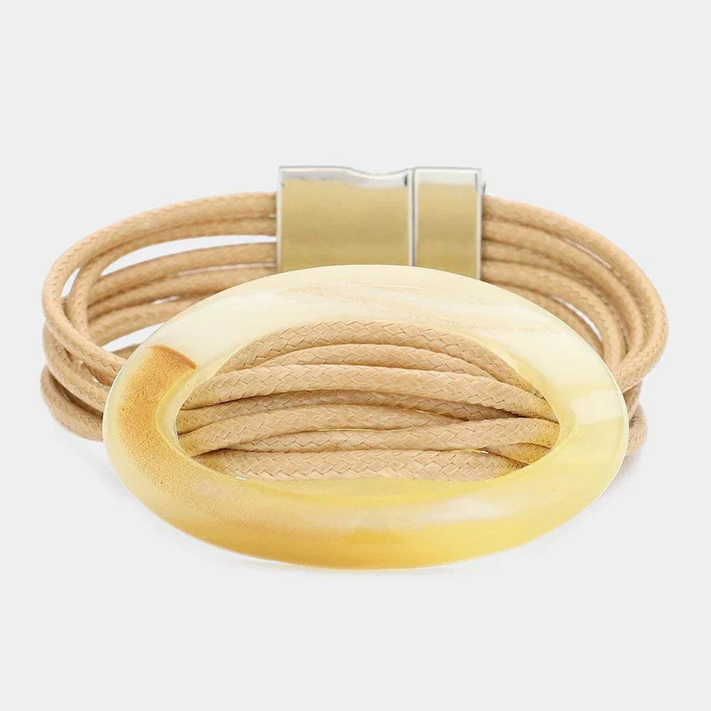 Yellow Celluloid hoop accented multi-tier cord bracelet - Jewelry Store by Erik Rayo
