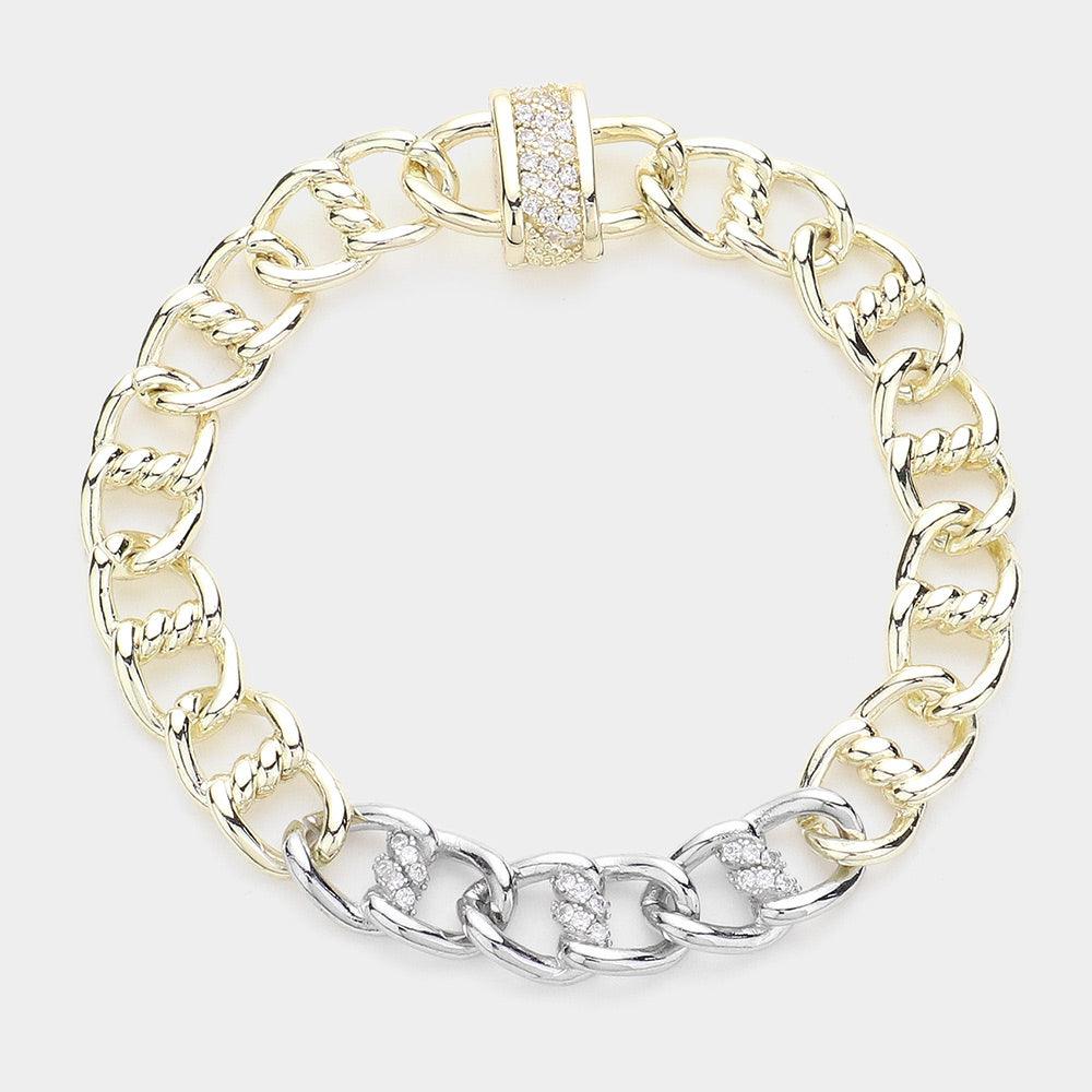 Gold 14K Gold Plated CZ Stone Paved Chain Magnetic Bracelet