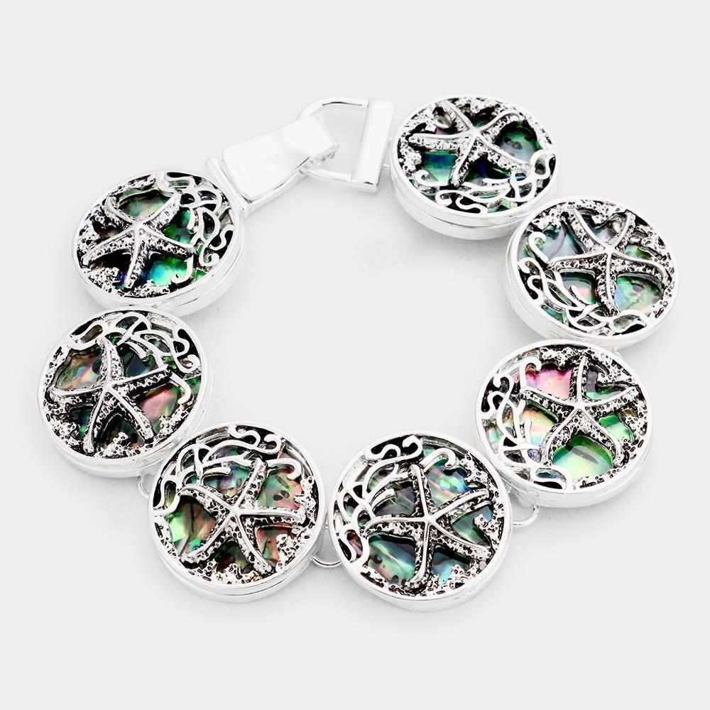 Silver Abalone Starfish Linked Magnetic Bracelet - Jewelry Store by Erik Rayo