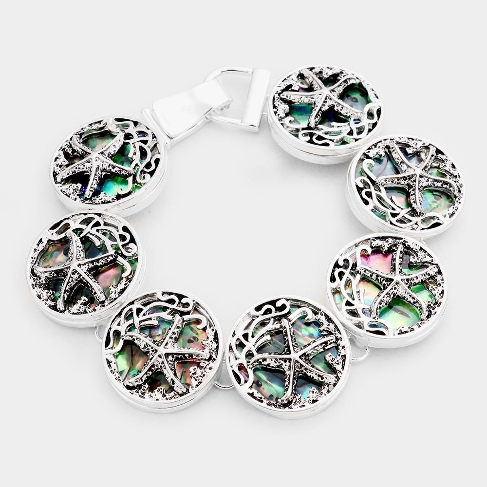 Silver Abalone Starfish Linked Magnetic Bracelet