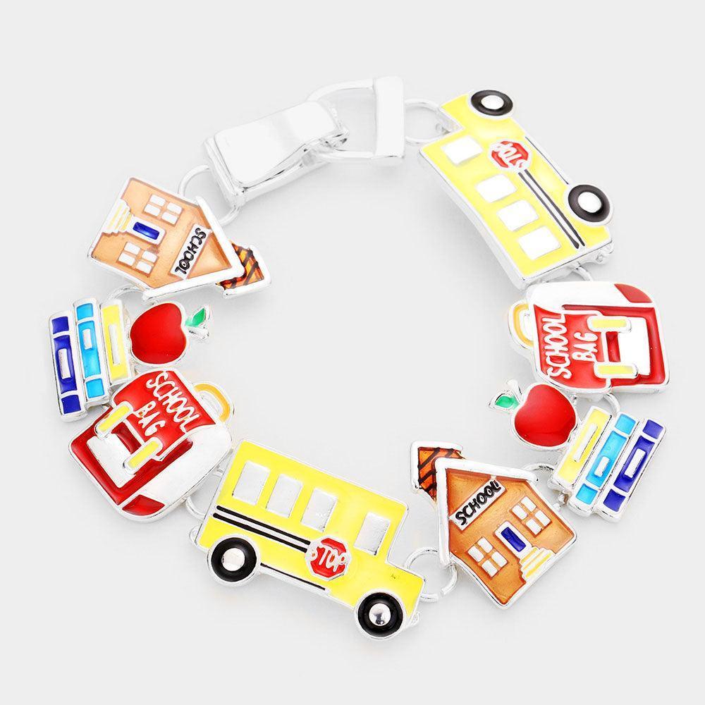 Silver 'School' Enamel Education Magnetic Bracelet - Jewelry Store by Erik Rayo