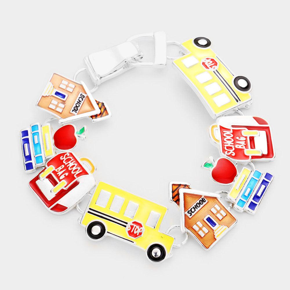 Silver 'School' Enamel Education Magnetic Bracelet