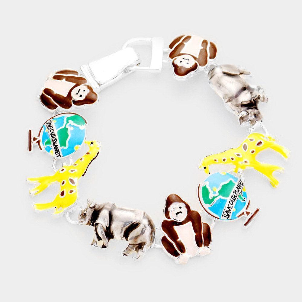 Silver 'Save Our Planet' Enamel Metal Magnetic Bracelet - Jewelry Store by Erik Rayo