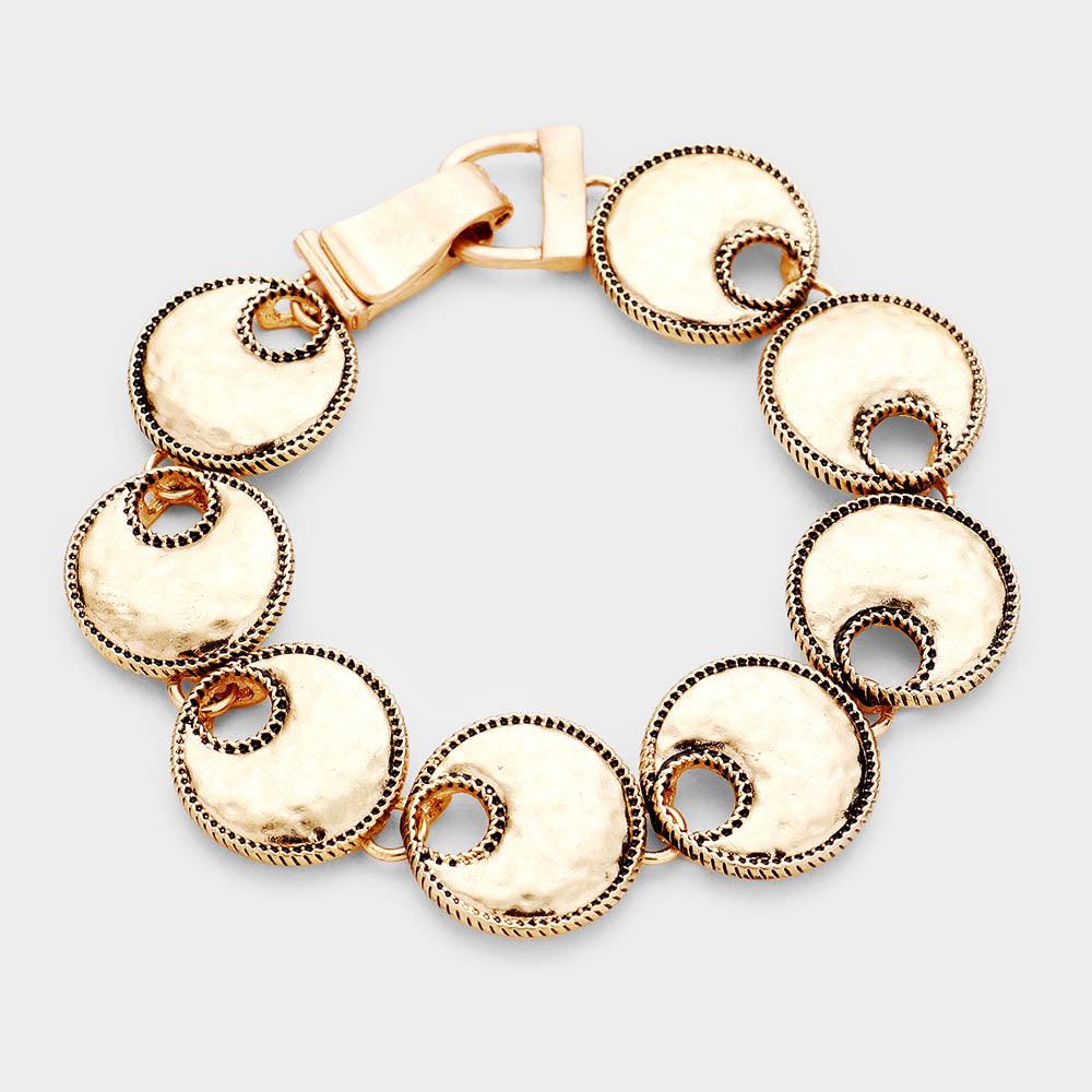 Gold Hammered Cut Out Metal Circle Magnetic Link Bracelet