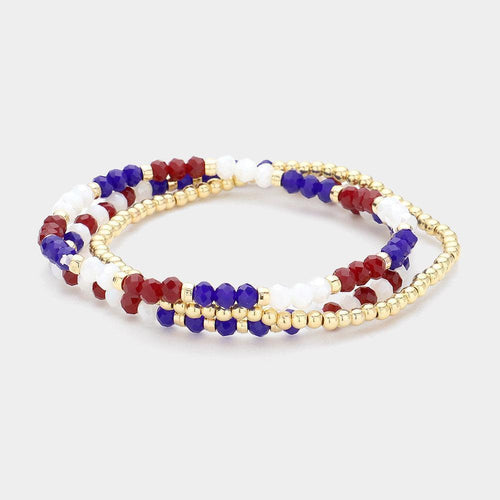 3PCS - American USA Flag Colored Faceted Beaded Stretch Multi Layered Bracelets - Jewelry Store by Erik Rayo