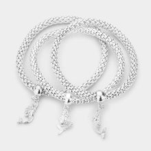 Load image into Gallery viewer, Silver 3PCS  Rhinestone Embellished Metal Mermaid Charm Stretch Bracelets
