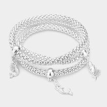 Load image into Gallery viewer, Silver 3PCS  Rhinestone Embellished Metal Mermaid Charm Stretch Bracelets
