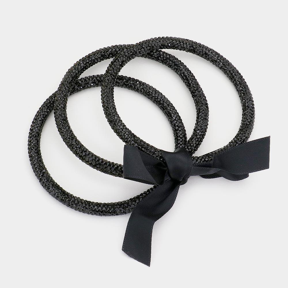 Black 3PCS Rhinestone Pave Bangle Layered Bracelets - Jewelry Store by Erik Rayo