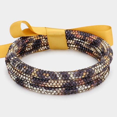 3PCS - Leopard Pattern Rhinestone Pave Bangle Layered Bracelets - Jewelry Store by Erik Rayo