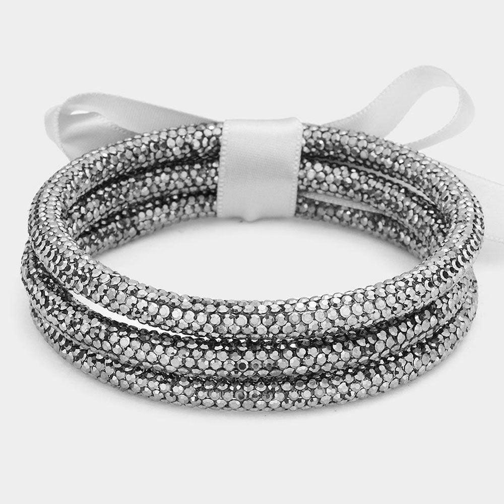 3PCS - Rhinestone Pave Bangle Layered Bracelets - Jewelry Store by Erik Rayo