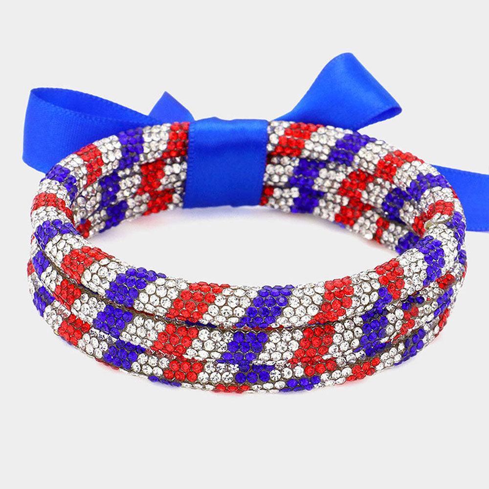 3PCS - American USA Flag Rhinestone Pave Bangle Layered Bracelets - Jewelry Store by Erik Rayo