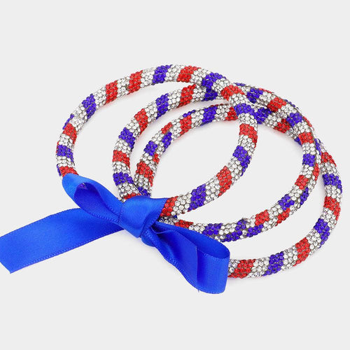 3PCS - American USA Flag Rhinestone Pave Bangle Layered Bracelets - Jewelry Store by Erik Rayo