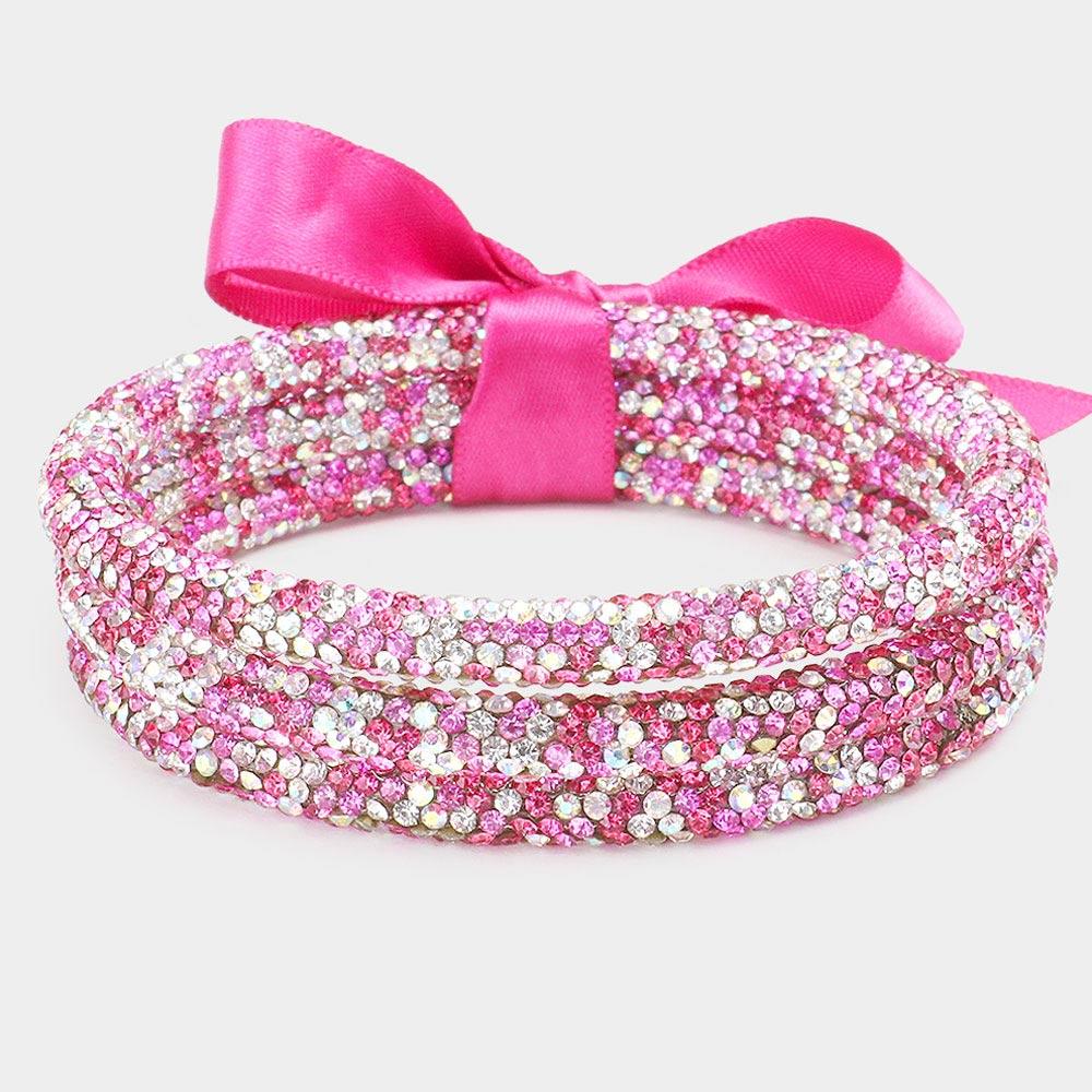 Pink 3PCS - Rhinestone Pave Bangle Layered Bracelets