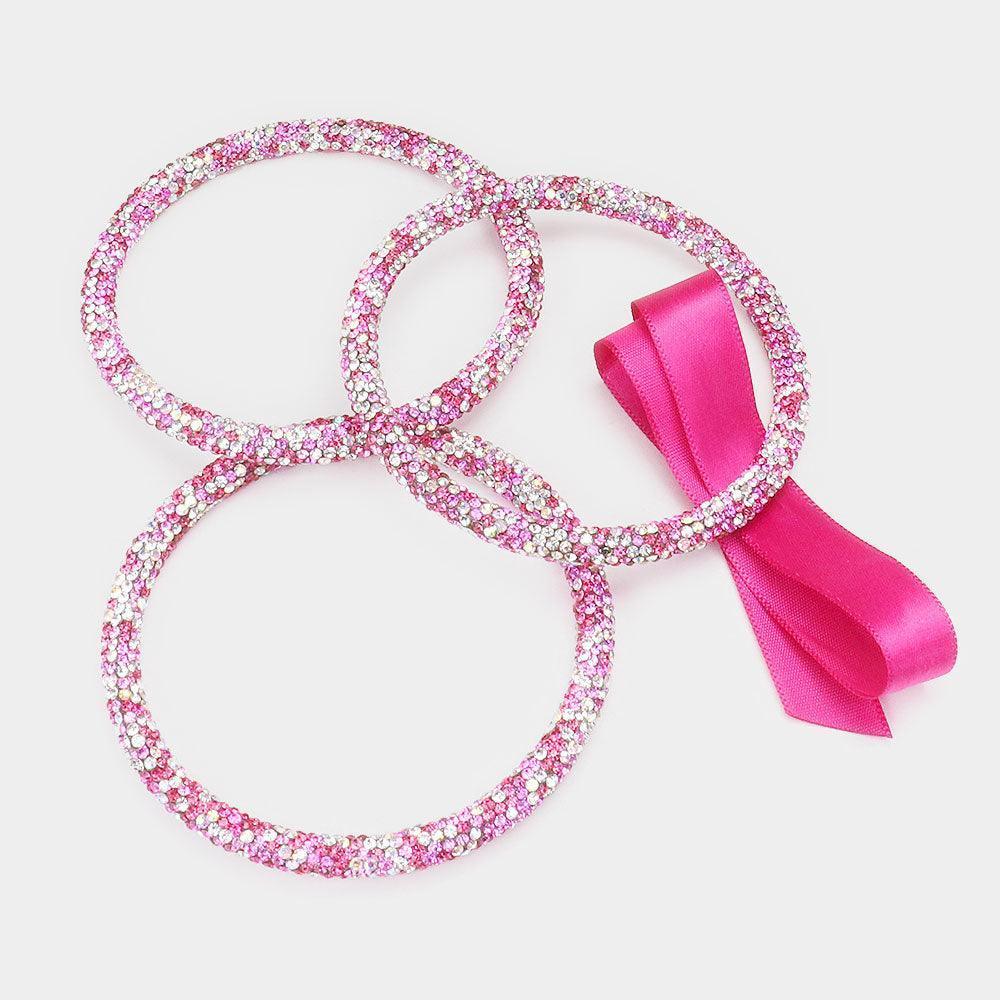 Pink 3PCS - Rhinestone Pave Bangle Layered Bracelets - Jewelry Store by Erik Rayo