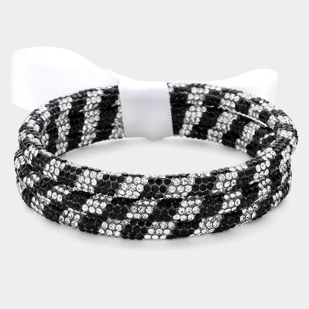 White 3PCS Rhinestone Pave Bangle Layered Bracelets - Jewelry Store by Erik Rayo