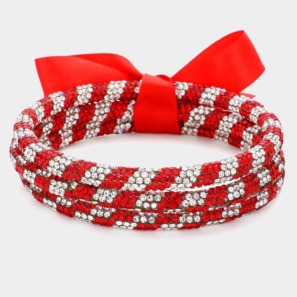 Red 3PCS - Rhinestone Pave Bangle Layered Bracelets