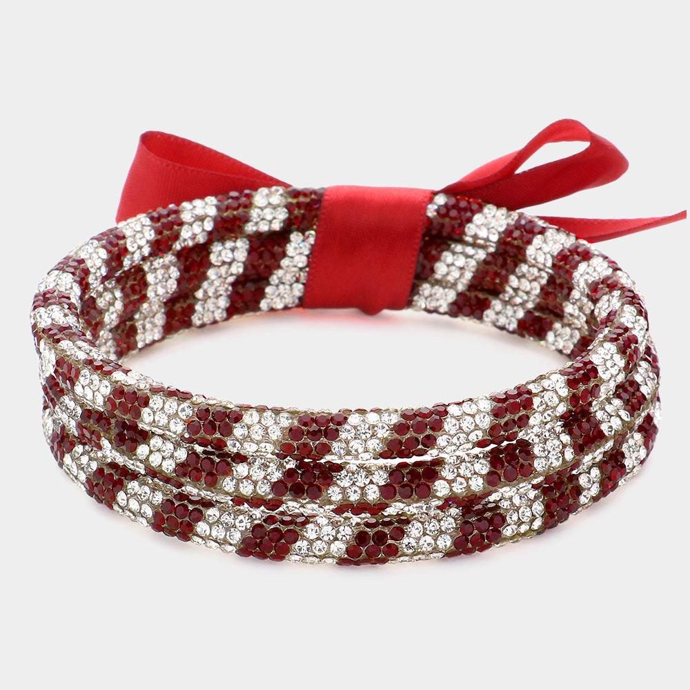 White 3PCS - Game Day Rhinestone Pave Bangle Layered Bracelets