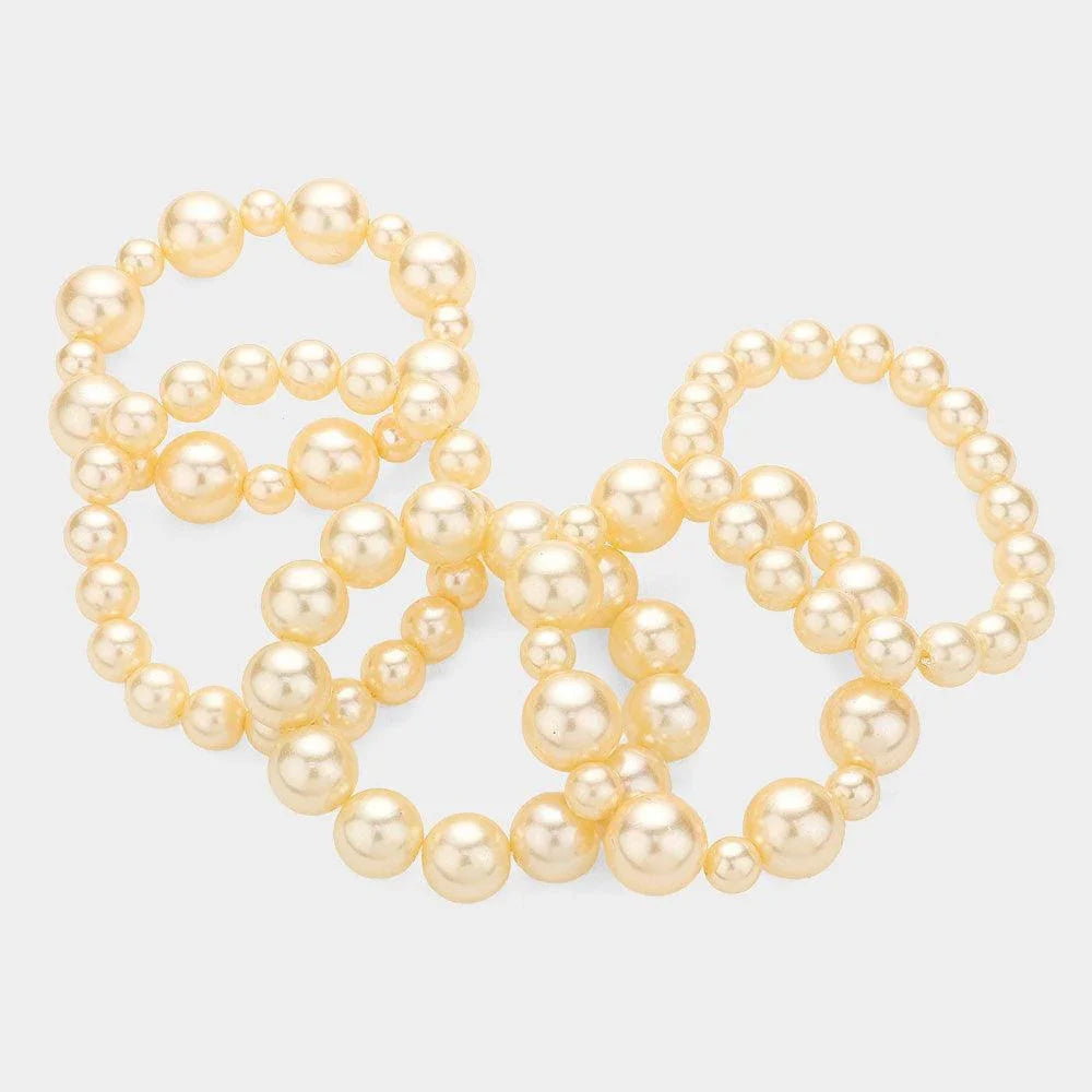 Cream 5PCS - Pearl Strand Stretch Bracelets - Jewelry Store by Erik Rayo