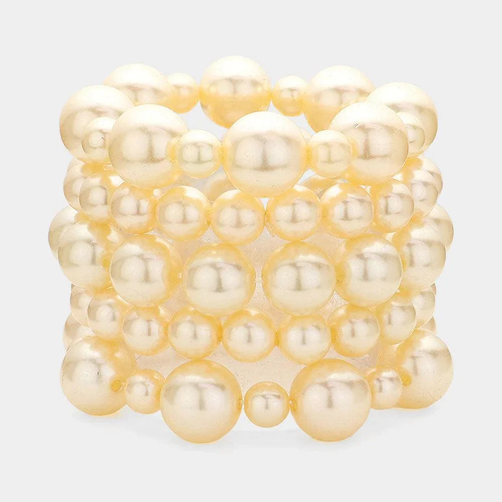 Cream 5PCS - Pearl Strand Stretch Bracelets - Jewelry Store by Erik Rayo