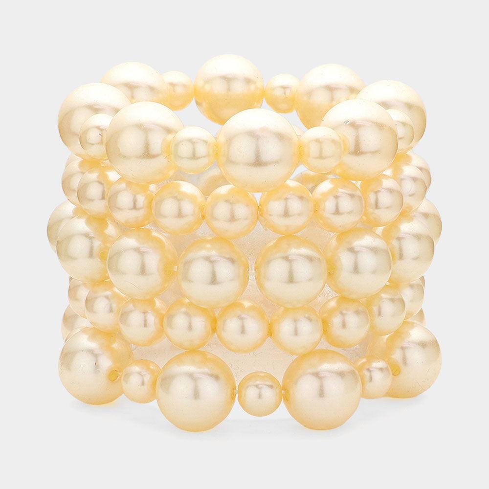 Cream 5PCS - Pearl Strand Stretch Bracelets