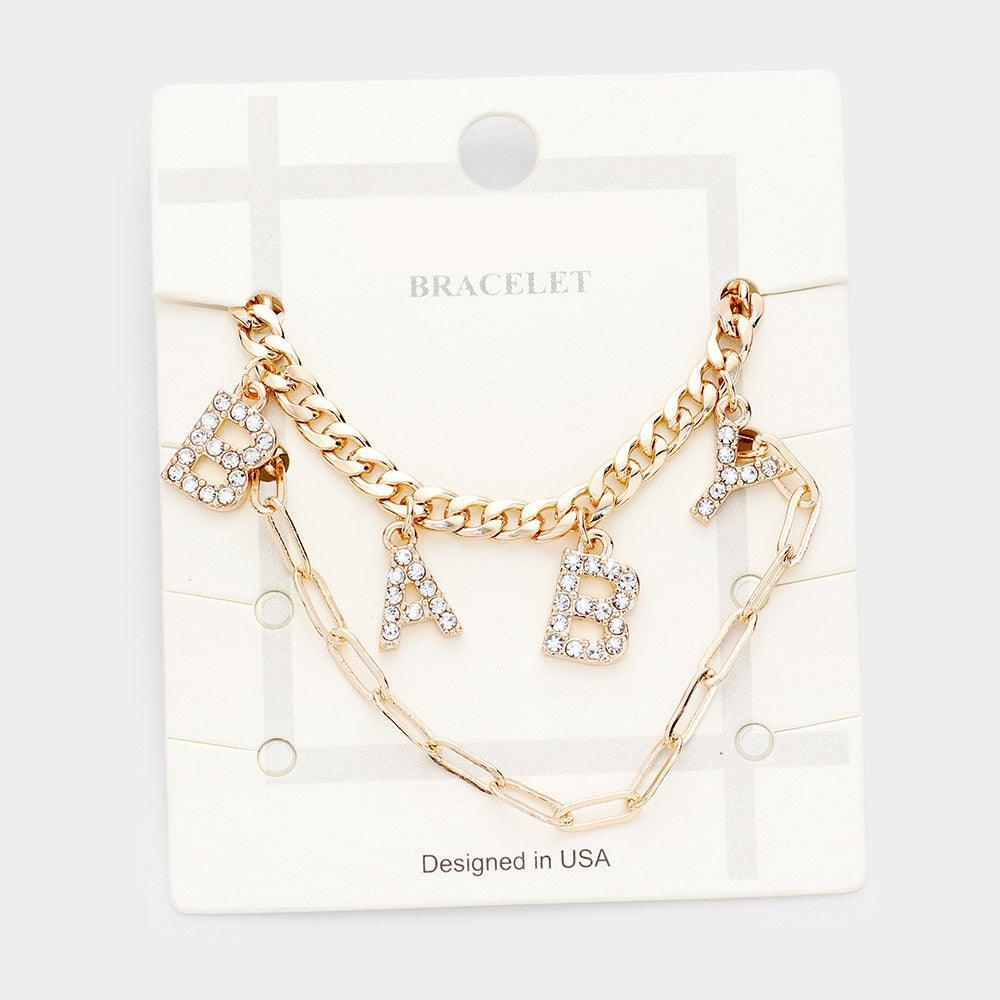 Gold 2PCS BABY Rhinestone Embellished Metal Chain Bracelets - Jewelry Store by Erik Rayo