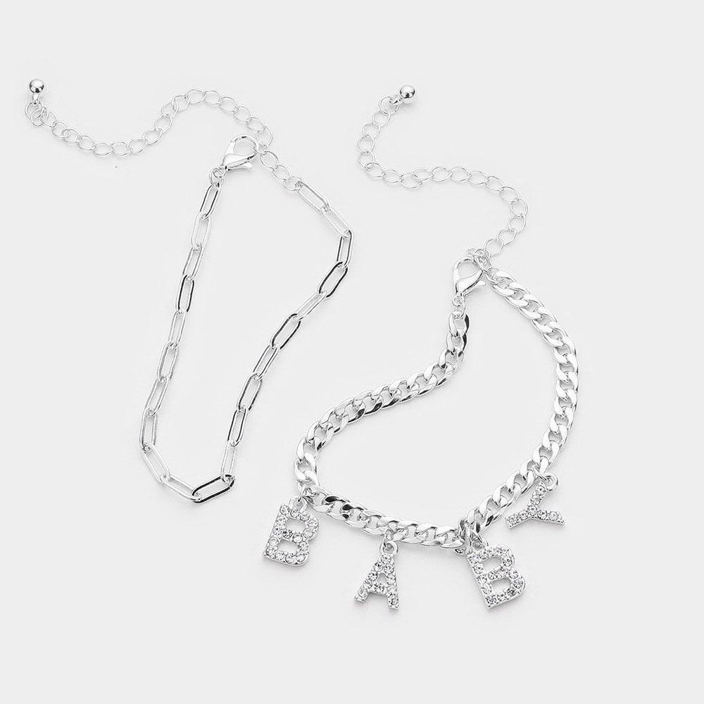 Clear 2PCS BABY Rhinestone Embellished Metal Chain Bracelets - Jewelry Store by Erik Rayo